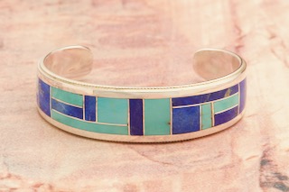 Genuine Turquoise and Blue Lapis  Sterling Silver Zuni Indian Bracelet
